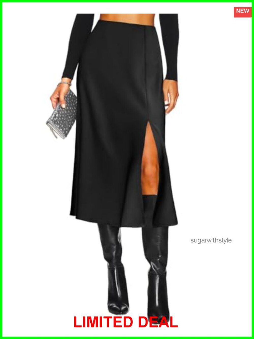 High Waisted Slit Satin Midi Skirt A-Line Silk Long Skirt